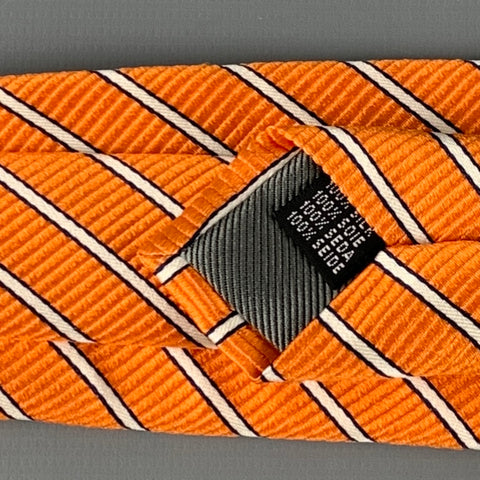 CORNELIANI Orange White Diagonal Stripe Silk Tie
