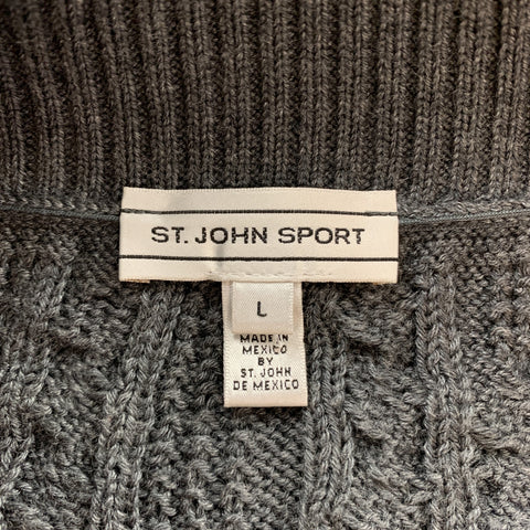 CALLE. JOHN SPORT Jersey gris con cuello de pico en mezcla de lana y punto trenzado talla L