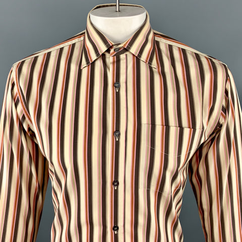 PAUL SMITH Taille M Chemise à manches longues en coton à rayures kaki et marron