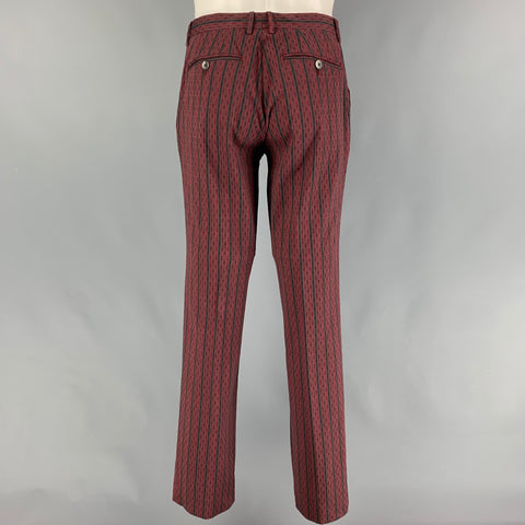 ETRO Size 38 Burgundy Stripe Cotton Silk Notch Lapel Suit