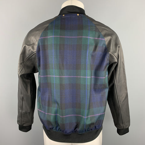 PAUL SMITH Size M Navy & Green Plaid Wool / Cashmere Zip Up Jacket