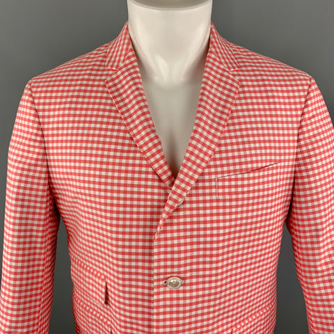 BLACK FLEECE Size 40 Coral & White Checkered Cotton Notch Lapel Sport Coat
