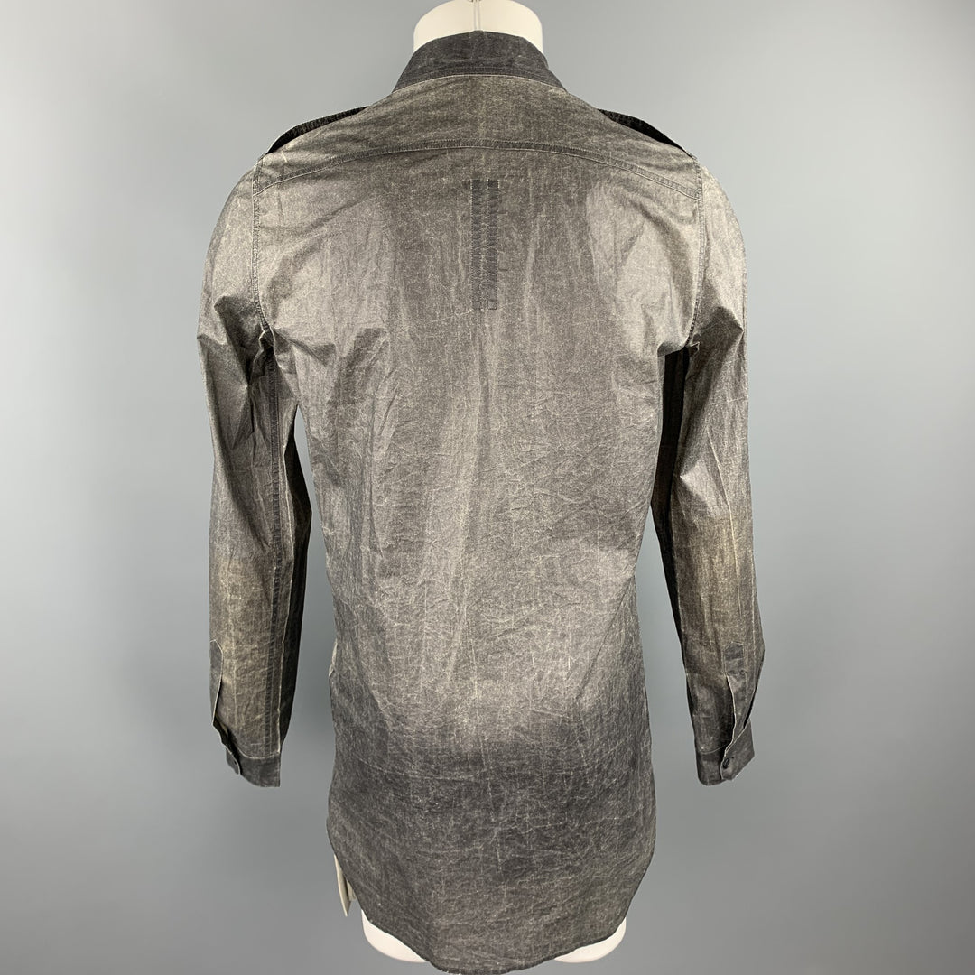 RICK OWENS CYCLOPS S/S 2016 Size M Charcoal Distressed Cotton Long Sleeve Shirt
