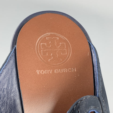TORY BURCH Cuñas con tiras cruzadas de ante azul marino talla 7