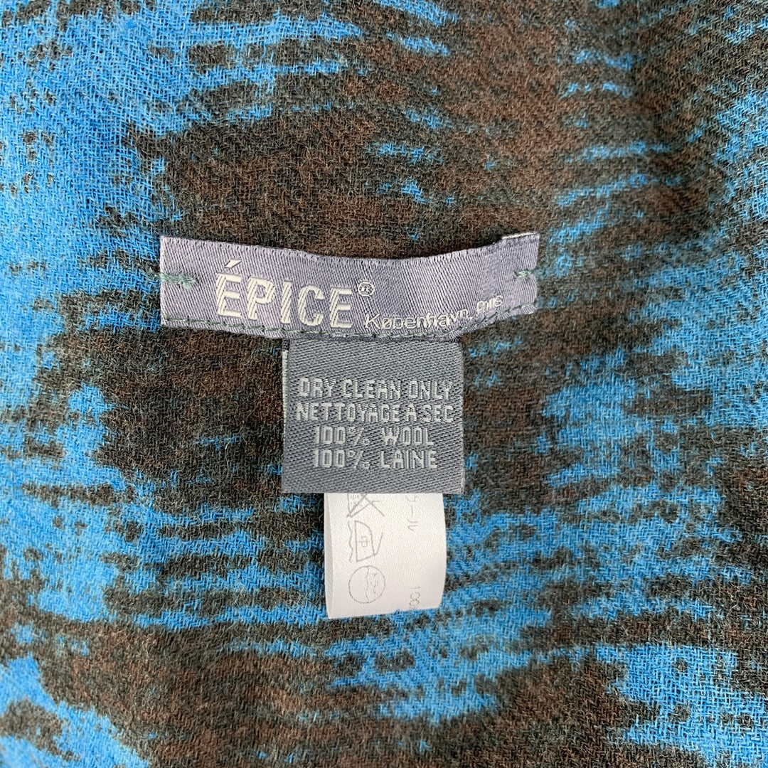 EPICE Blue Brown Wool Print Scarf