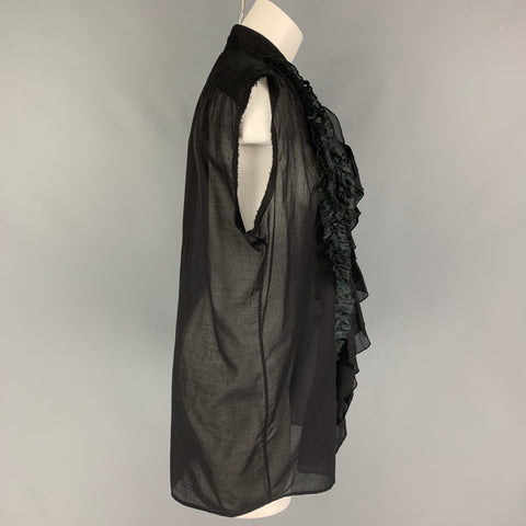 DRIES VAN NOTAN Talla 4 Blusa sin mangas con volantes de algodón negro