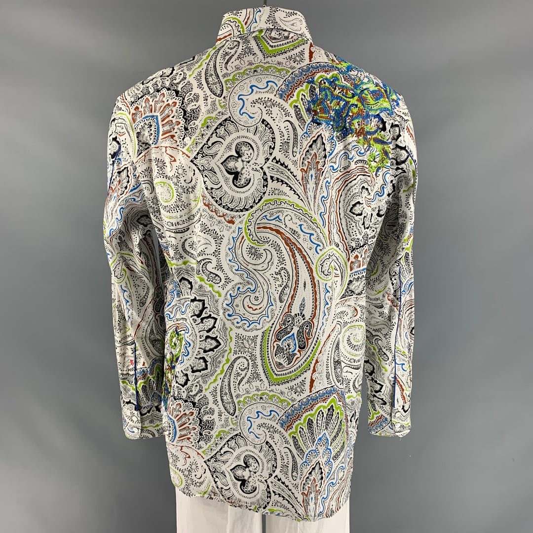 ROBERT GRAHAM Taille XL Chemise à manches longues boutonnée en coton imprimé multicolore blanc