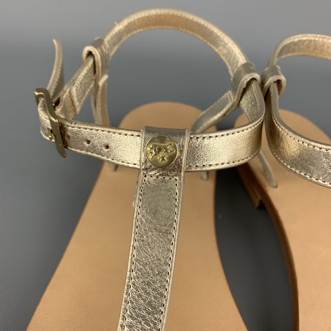 IL BISONTE Talla 7 Sandalias de tiras con tira en T VERSILLA de cuero dorado champán