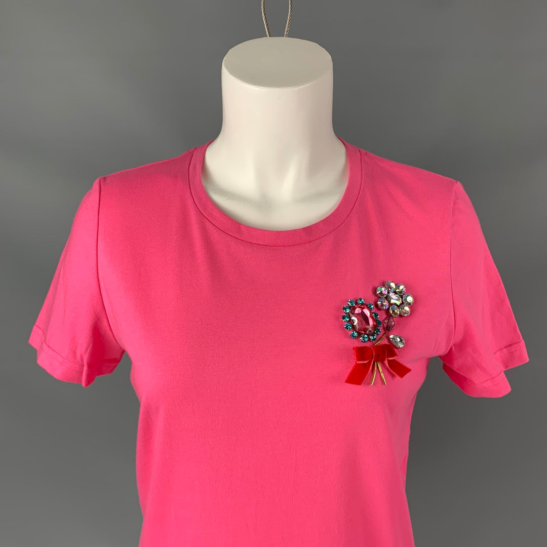 MANOUSH Size S Rose Pink Cotton Embroidered Rhinestones Short Sleeve T-Shirt
