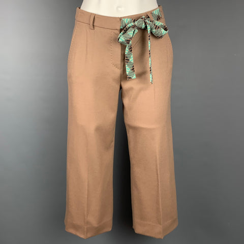 M MISSONI Taille 2 Pantalon décontracté court ceinturé en laine kaki et turquoise