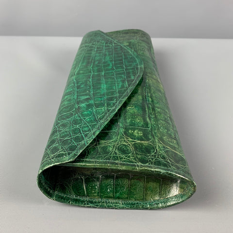 REYNA ICAZA Green Leather Alligator Baguette Clutch