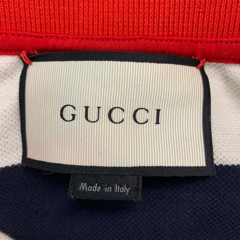 GUCCI Size M Navy White Stripe Cotton Buttoned Polo