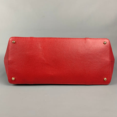 DOLCE & GABBANA Red Textured Leather Shopping Vitello Stampa Dauphi Tote