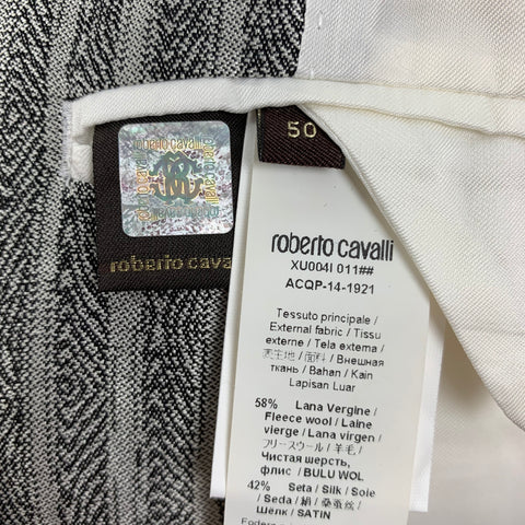 ROBERTO CAVALLI Size 40 Silver Black Stripe Wool Silk Sport Coat