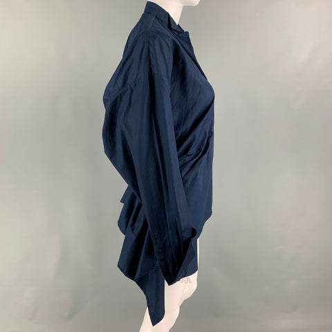 HAIDER ACKERMANN Size 0 Navy Cotton Pleated Peplum Casual Top