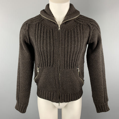 IMPERIAL Size M Brown Knitted Wool Blend High Collar Zip Up Jacket
