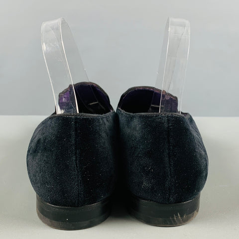 RALPH LAUREN Talla 11 Mocasines bordados de terciopelo negro dorado