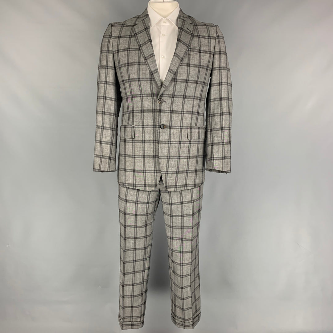 PAUL SMITH The Byard Size 42 Regular Grey & Charcoal Plaid Wool Notch Lapel Suit