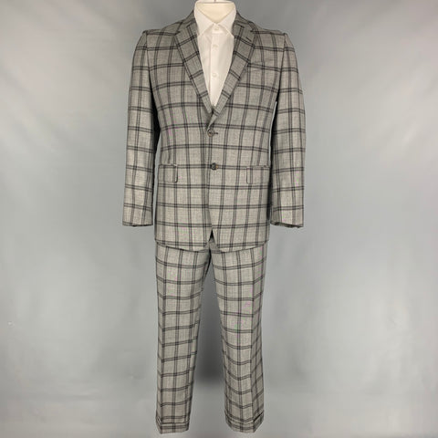 PAUL SMITH The Byard Talla 42 Traje regular con solapa de muesca de lana a cuadros gris y carbón