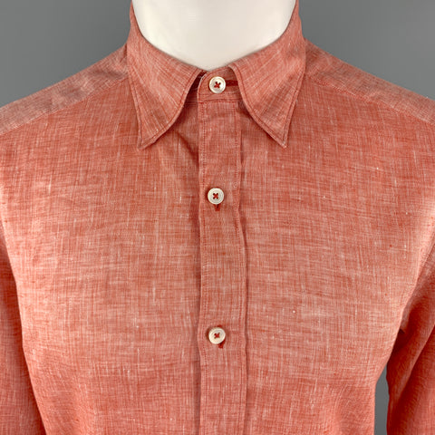 ERMENEGILDO ZEGNA Size S Orange Linen Button Down Long Sleeve Shirt