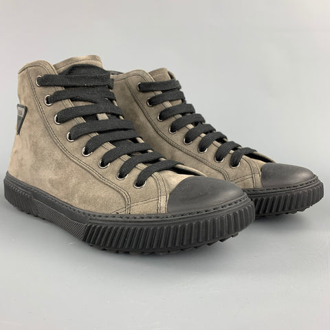 PRADA Size 9 Gray Suede High Top Lace Up Sneakers