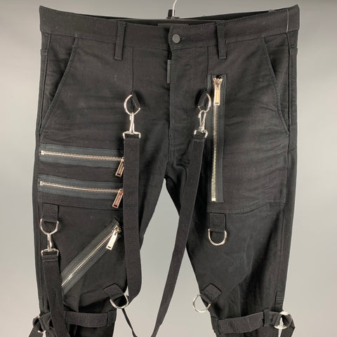 DSQUARED2 Size 36 Black Cotton Elastane Straps Bondage Casual Pants