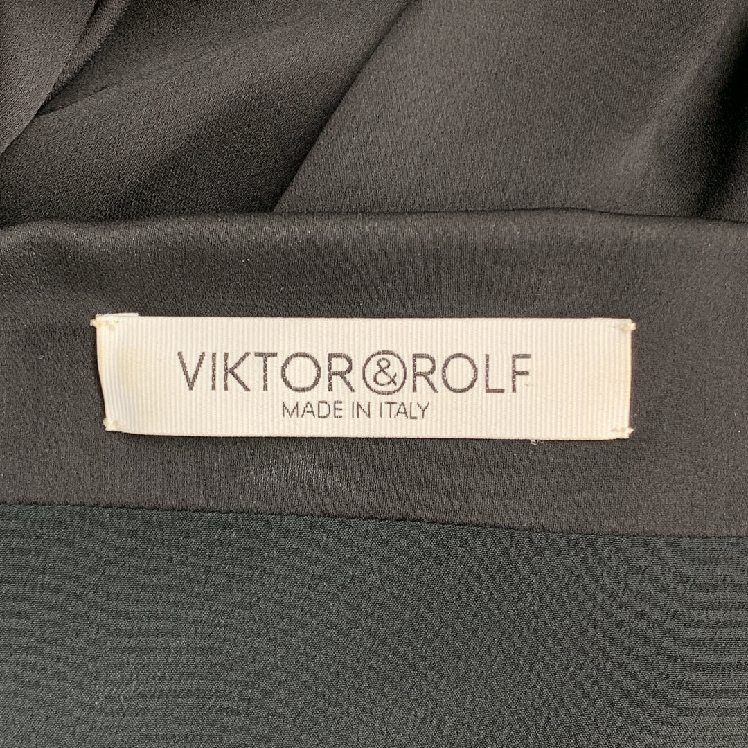 VIKTOR & ROLF Size 4 Black Draped Silk Ruffle Shoulder Blouse