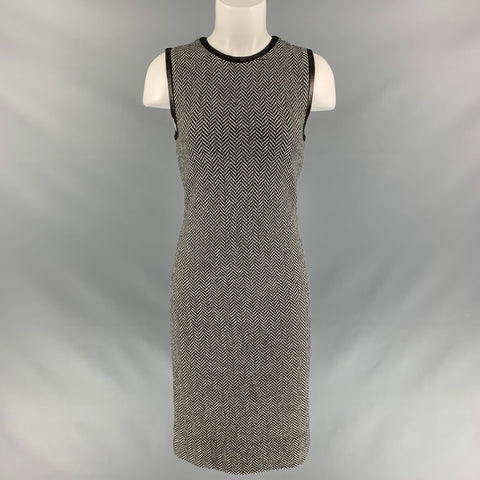 RALPH LAUREN Size M Black & White Cashmere Herringbone Below Knee Dress