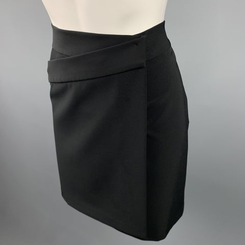 JIL SANDER Size 4 Black Twill Polyester A-Line Wrap Skirt
