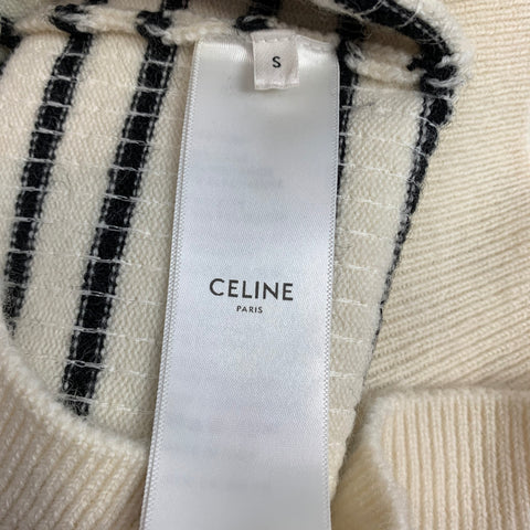 CELINE Pull Marin en Laine Rayé Paillettes Crème Taille S
