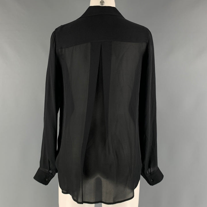 L'AGENCE Size XS Black Silk Solid Patch Pockets Shirt