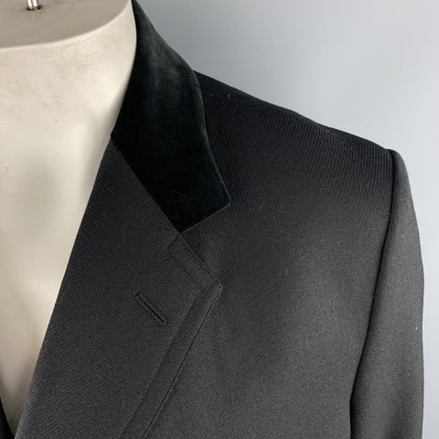 GUCCI Size 46 Black Wool Velvet Collar Hidden Buttons Long Over Coat