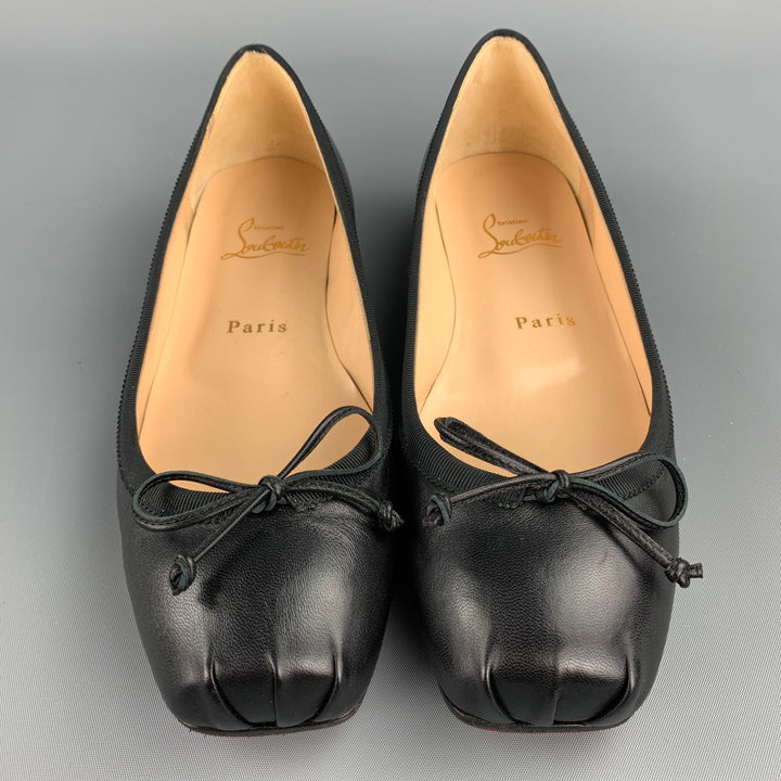 CHRISTIAN LOUBOUTIN Size 7.5 Black Leather Bow Ballet Bolshoi Flats