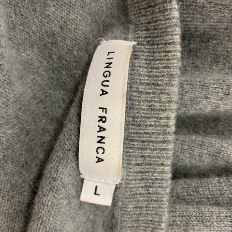 LINGUA FRANCA Size L Grey Green Embroidery Cashmere Crew-Neck Pullover
