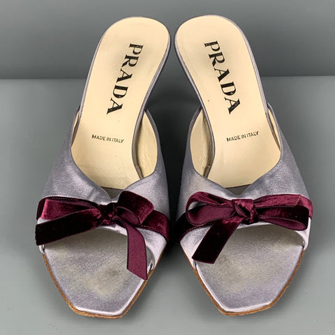 PRADA Talla 5.5 Sandalias con lazo tipo mulas de seda lavanda