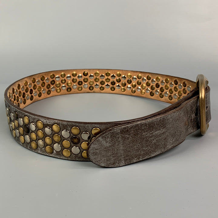DOLCE & GABBANA Size 34 Silver & Gold Studded Leather Belt