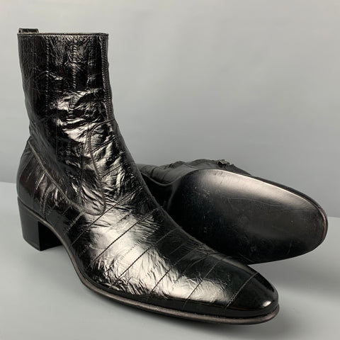YVES SAINT LAURENT Talla 13 Botas Johnny de cuero acolchado negro