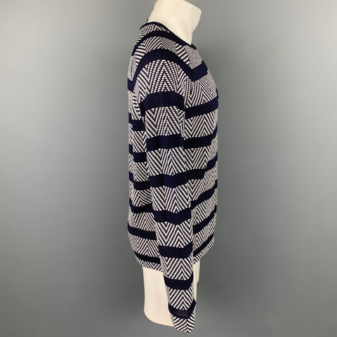 GIORGIO ARMANI Size M Navy & White Textured Viscose Blend Raglan Pullover