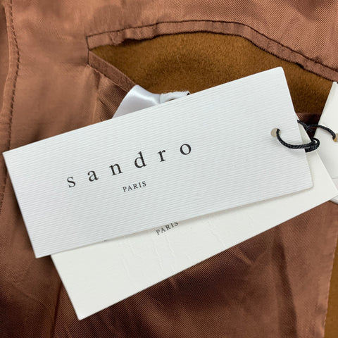 SANDRO Size L Brown Wool Blend Notch Lapel Coat