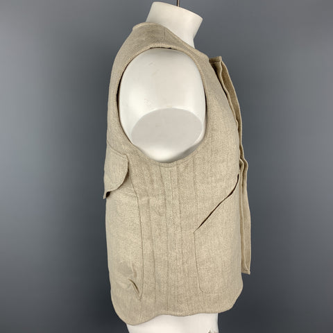 TS (S) Taille de poitrine M Gilet à boutons cachés en laine unie à l'avoine