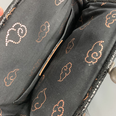 TSUMORI CHISATO Gold Copper Print Leather Goat Hair Trim Kiss Lock Bag