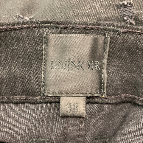 EN NOIR Size 38 Black Distressed Cotton Elastane Button Fly Jeans