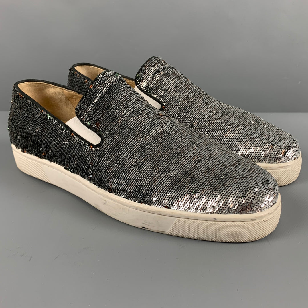 CHRISTIAN LOUBOUTIN Size 9 Silver Sequined Slip On Sneakers