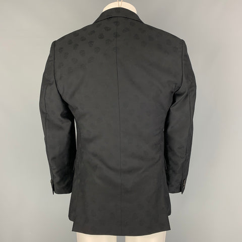 ALEXANDER MCQUEEN Size 38 Black on Black Skull Print Virgin Wool Sport Coat