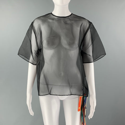 MSGM Size 8 Black Polyester See Through Short Sleeve Dress Top