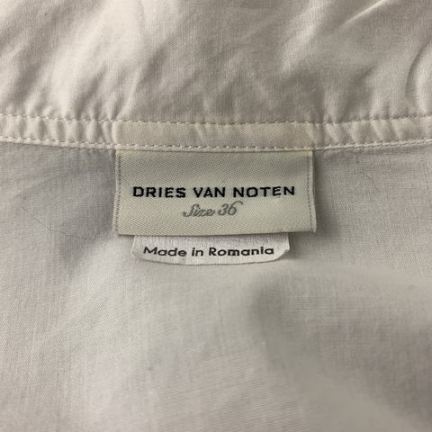DRIES VAN NOTEN Size 6 White Poplin Cotton Dropped Shoulder Blouse