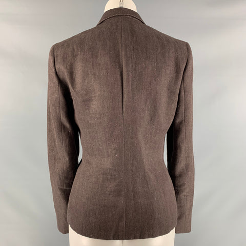 RALPH LAUREN 'COLLECTION by'  Size 6 Brown Linen Contrast Stitch  Blazer
