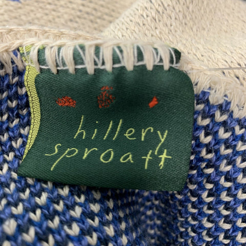 HILLERY SPROATT Blue Cream Knitted Cotton Blend Blanked Scarf