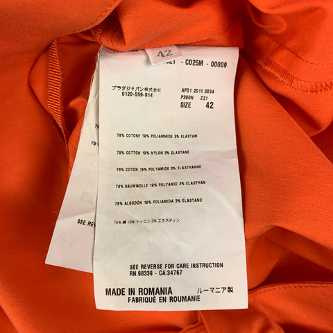 PRADA Size 6 Orange Cotton Blend Sleeveless Belted A-Line Dress