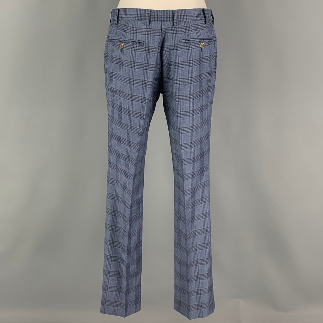 INDOCHINO Size 36 Blue Navy Plaid Wool 30 30 Suit